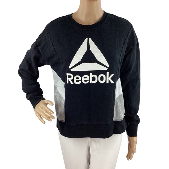 Reebok Black Logo Sweatshirt Colorblock Crew Pullover Small - Picture 1 of 6
